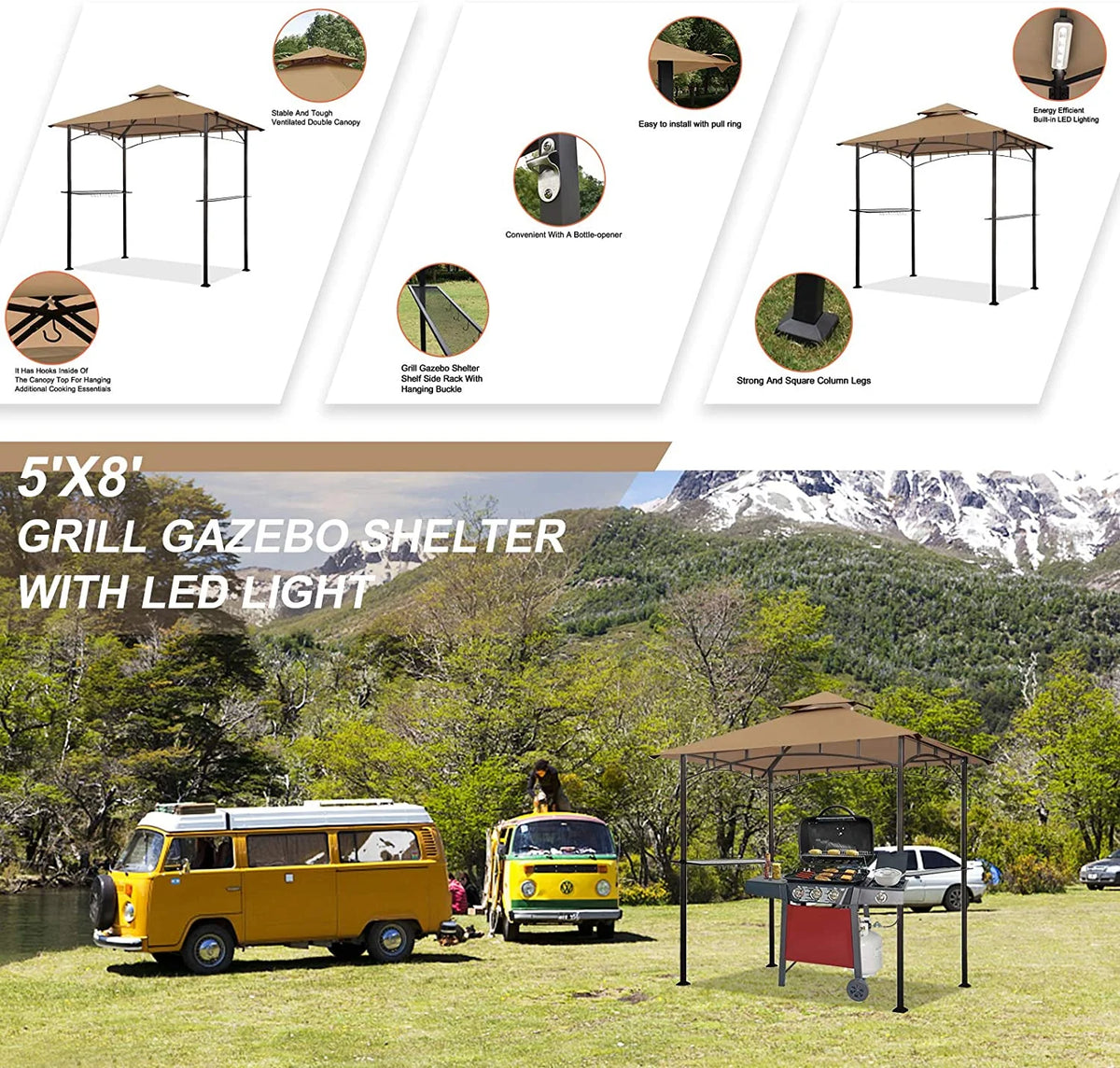 5x8 Grill Gazebo Double Tier BBQ Canopy G193