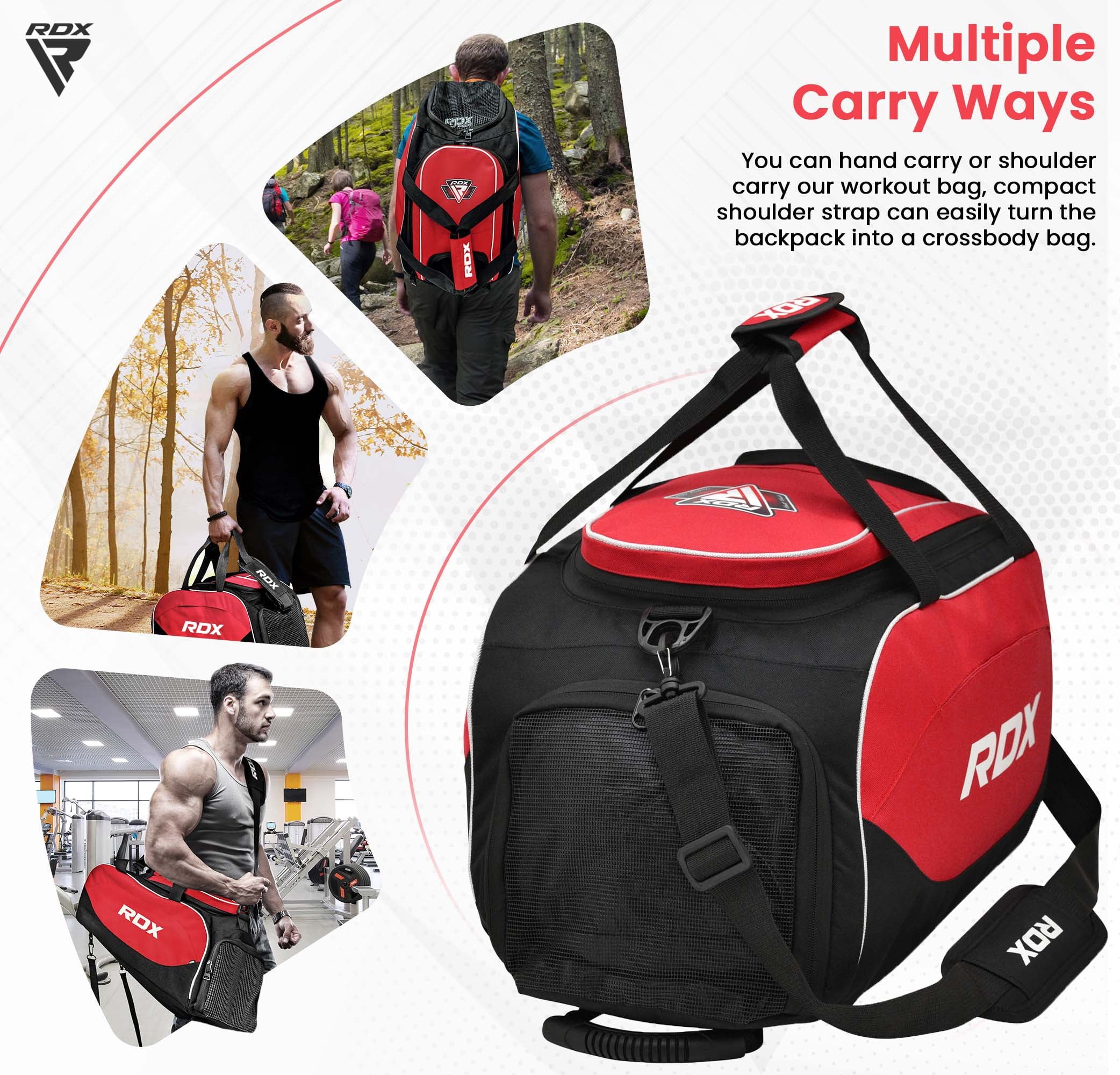 RDX Kit Bag Gym Duffle Sports Holdall Gear MMA Fitness Exercise Equipment Backpack Hiking Luggage Shoulder Sportswear Lightweight Rucksack Handles Running Zipper Travel Carry on Shoe Compartment Q304