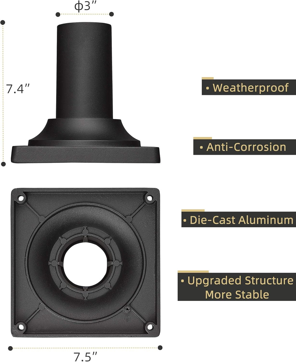 Black Cast Aluminum Post Light Mount Base Adapter 2 Pack N7381
