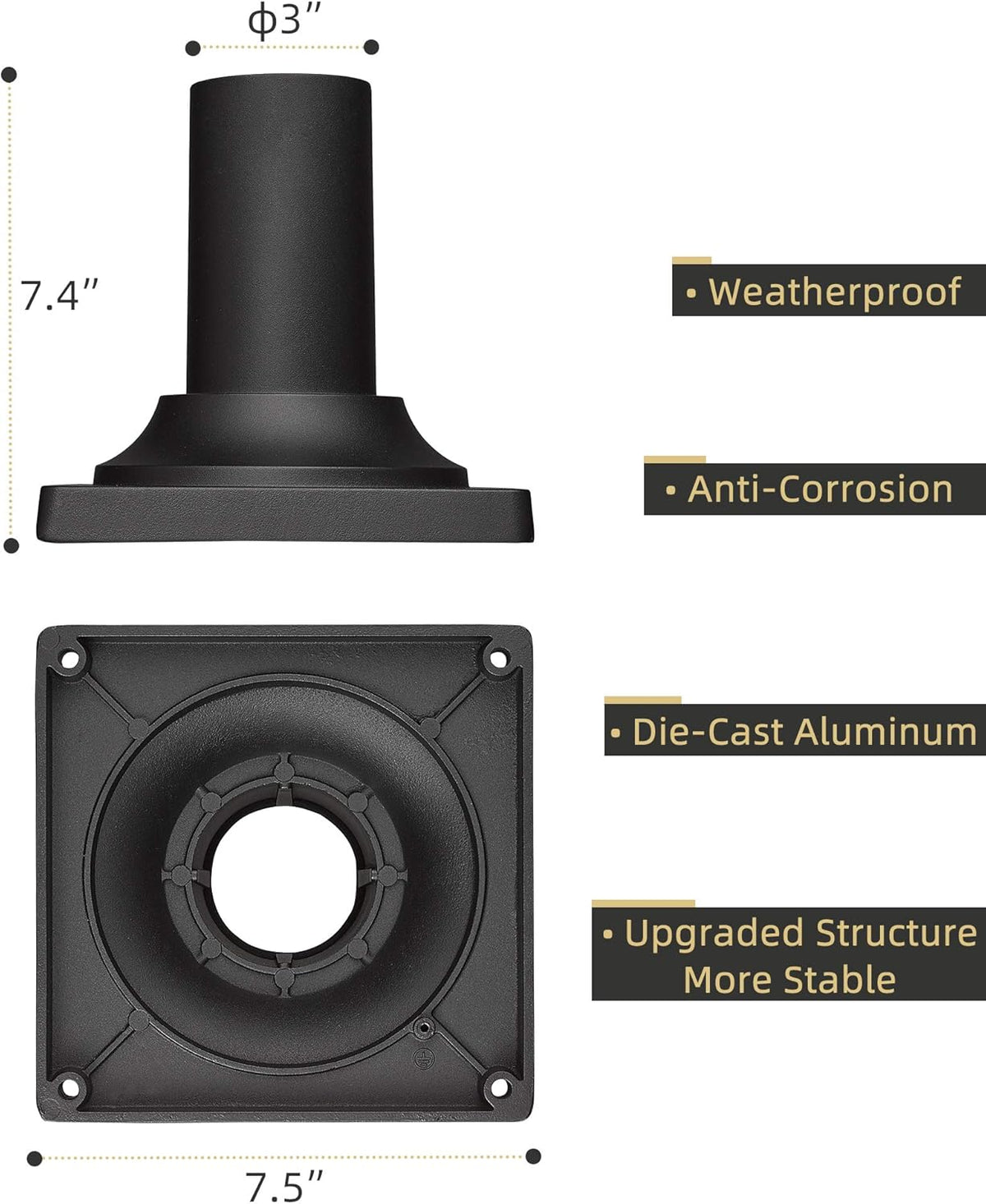 Black Cast Aluminum Post Light Mount Base Adapter 2 Pack N7381