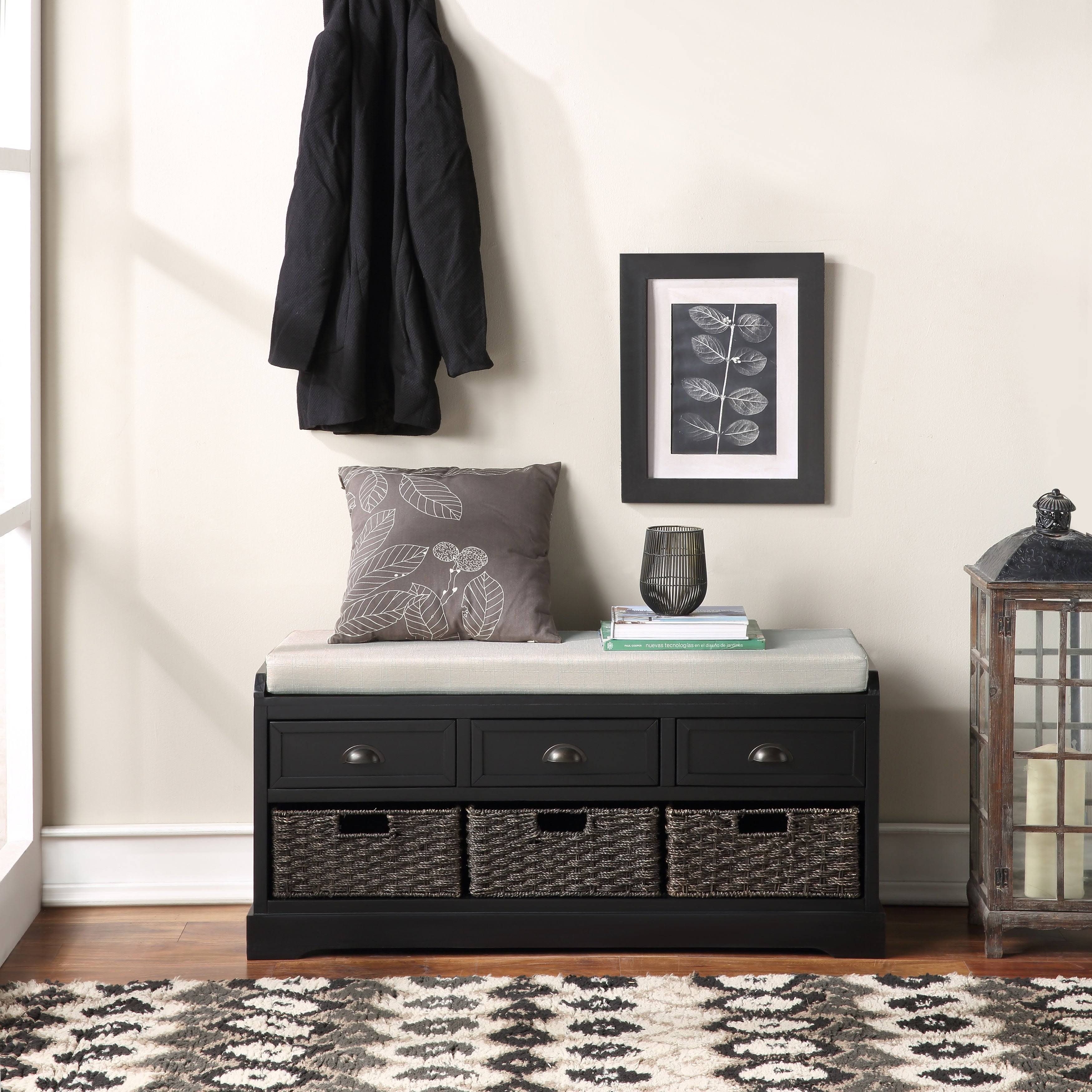 Black Storage Bench with 3 Drawers and 3 Baskets A22504