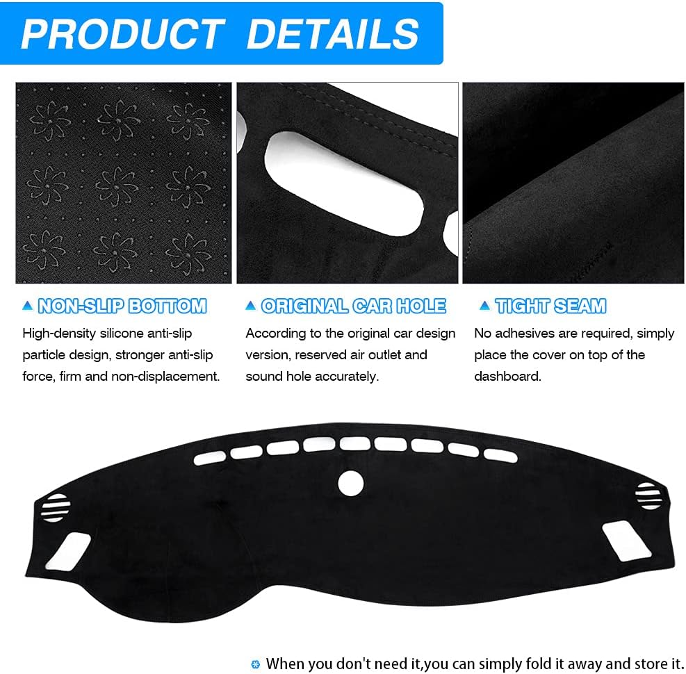 Suede Dash Cover for Kia Optima Dashboard Mat Non-Slip Carpet Odorless Sunshade Protector Pack of 2 V329873