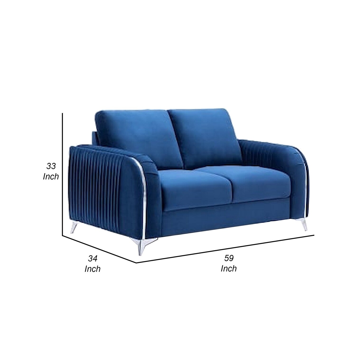 Blue Velvet Upholstery Solid Pine Wood Loveseat T305
