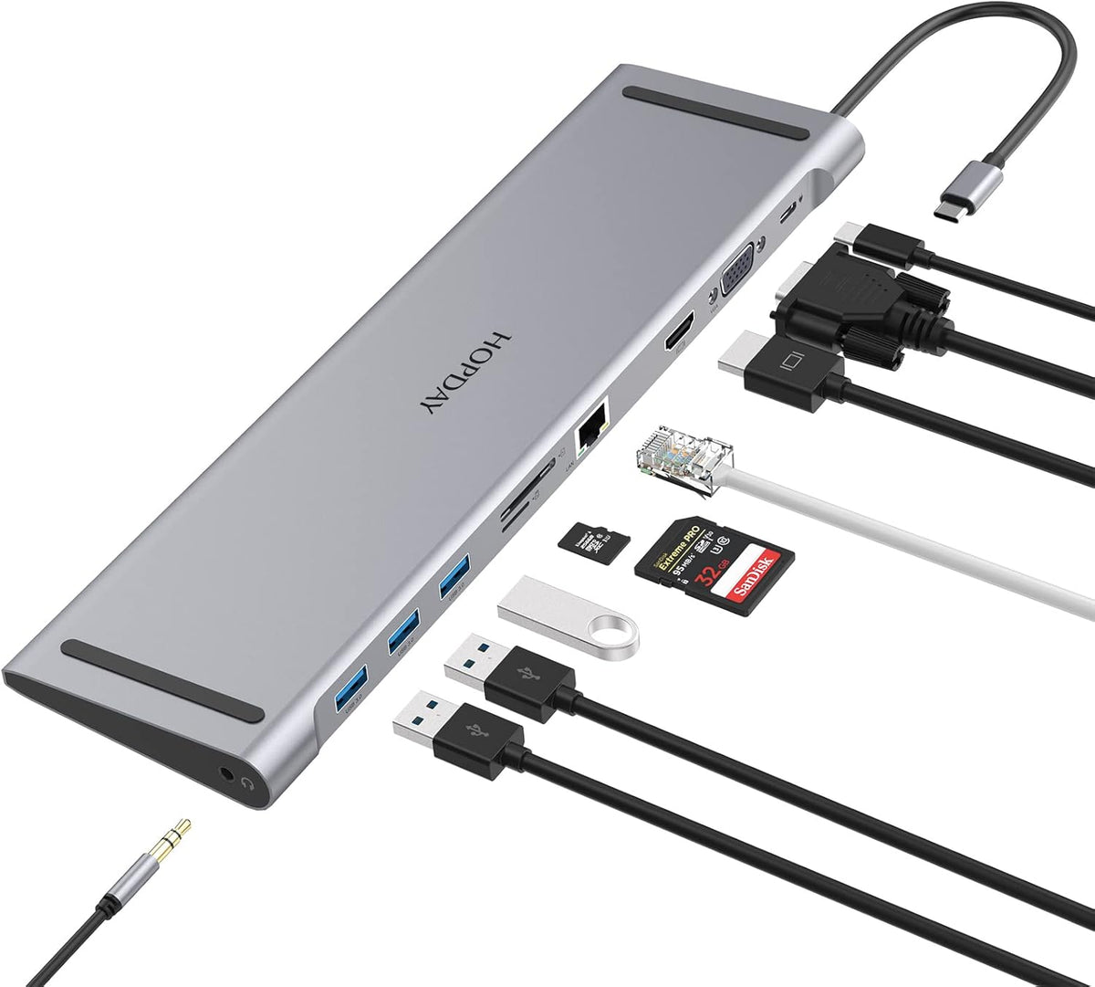 18 in 1 Thunderbolt 3 Docking Station Dual Monitor 8K Displayport 2 USB C 7 USB A Gigabit LAN SD&TF 65W DC Power Audio Optical Out U52065