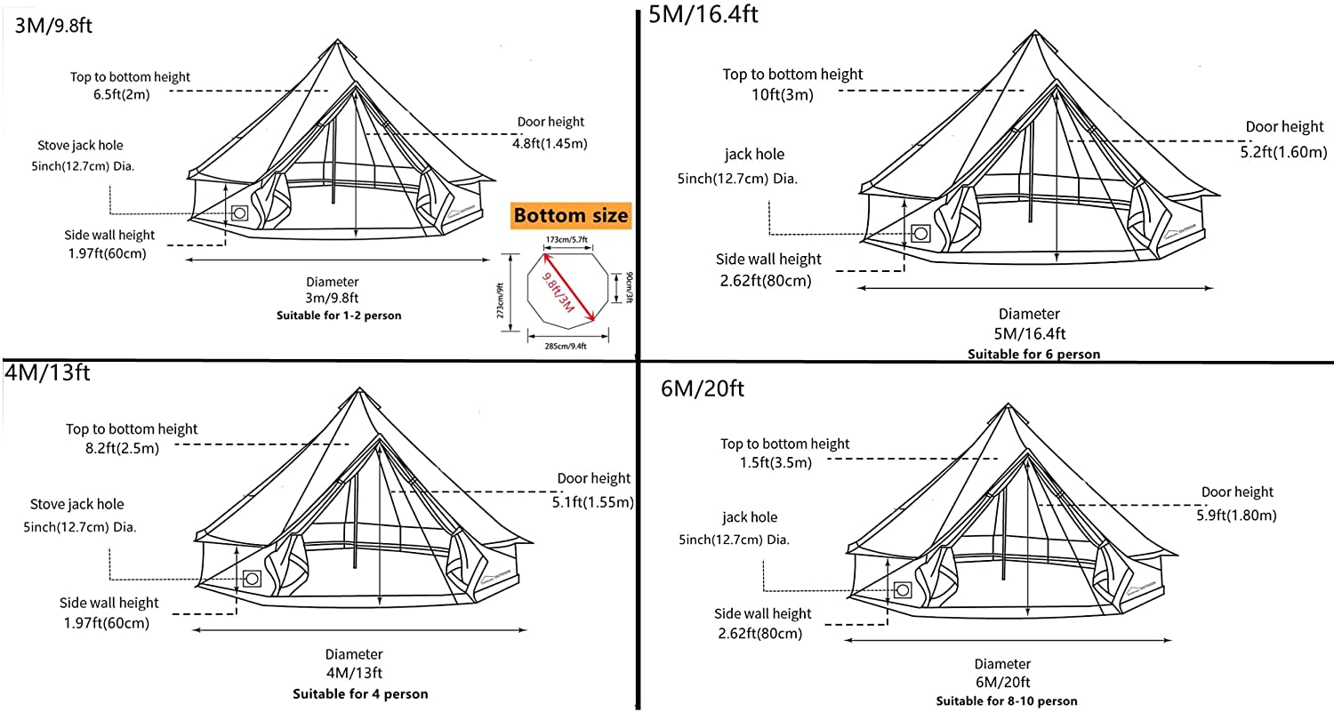 9.8ft Waterproof Cotton Canvas Bell Tent B245
