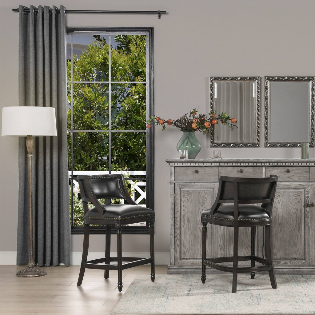 Farmhouse Counter Height Bar Stool Vintage Black Brown Faux Leather L820