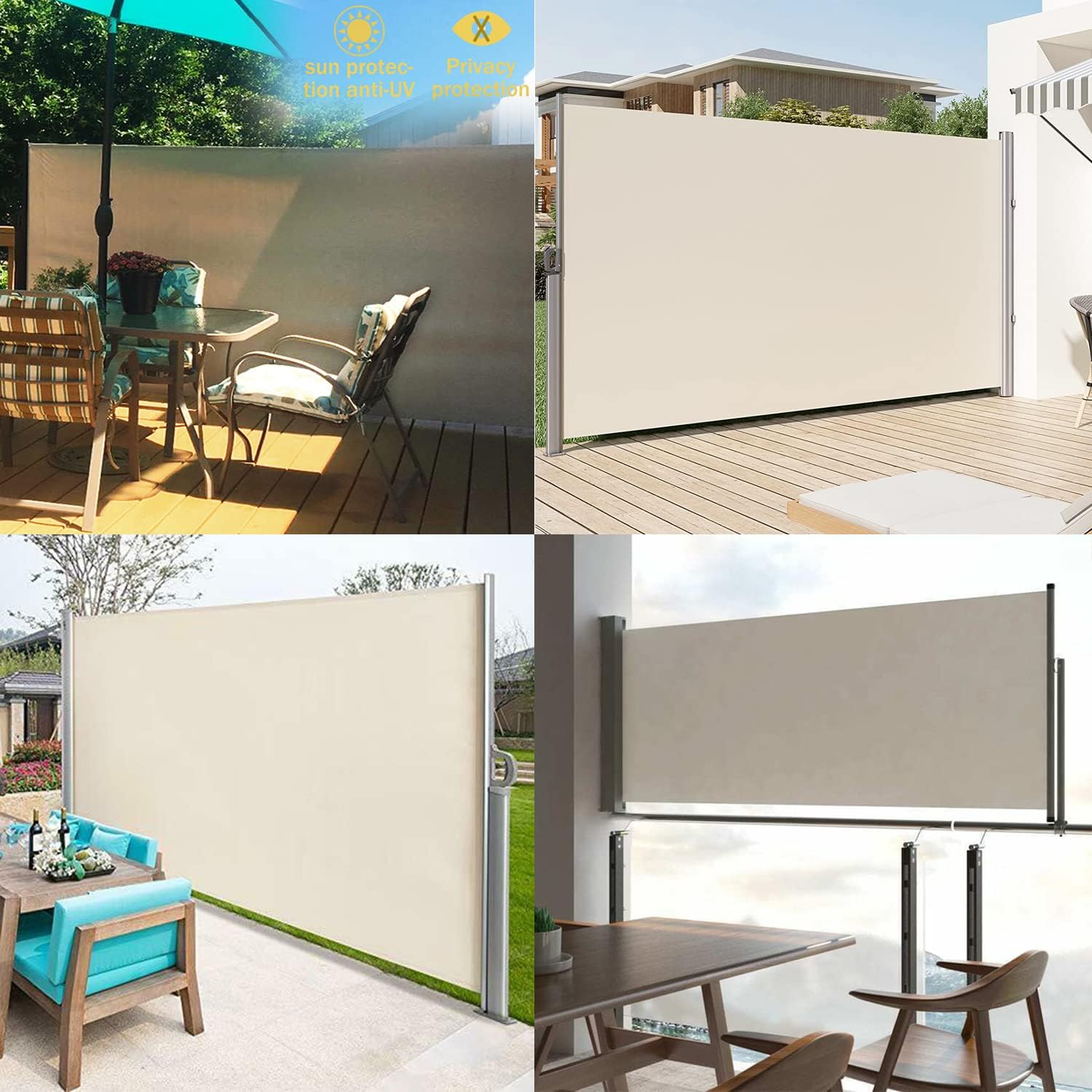 Beige Retractable Privacy Screen 71'' H x 118'' L Waterproof Y83845