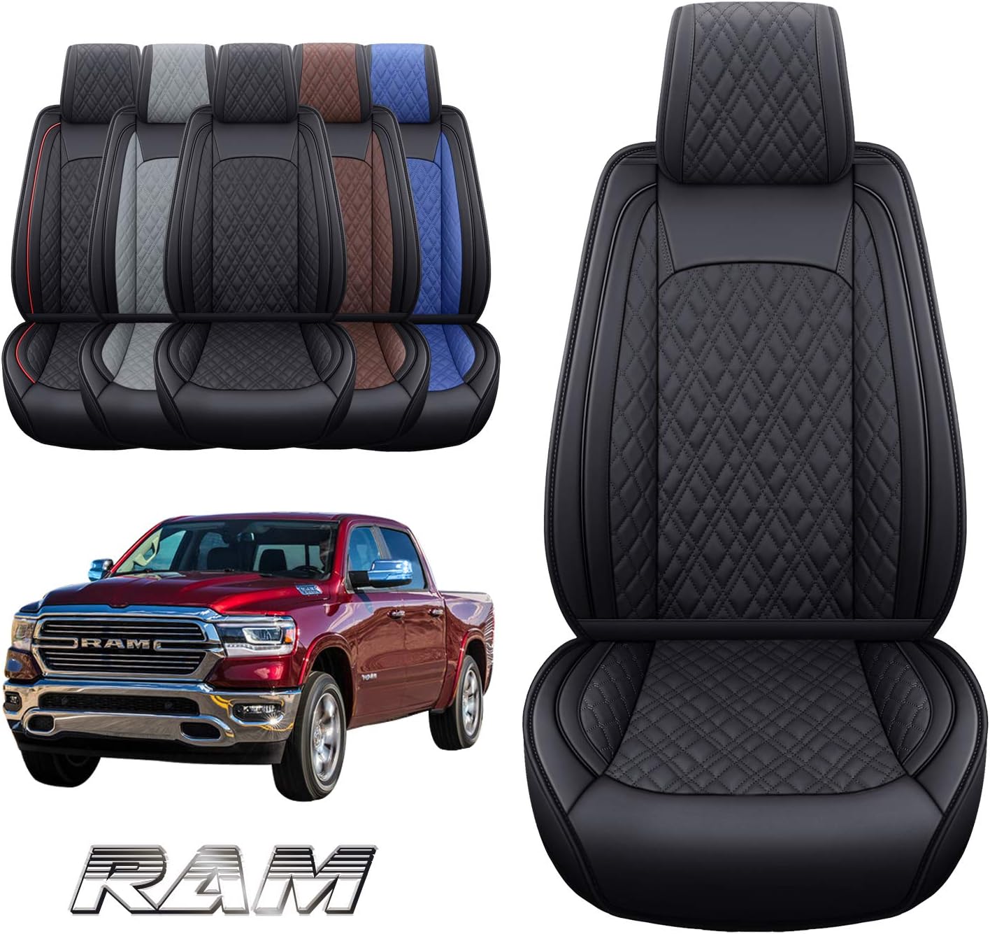 Black Waterproof Leather Rear Car Seat Covers Pickup Truck Crew Cab Pack of 2 W583683