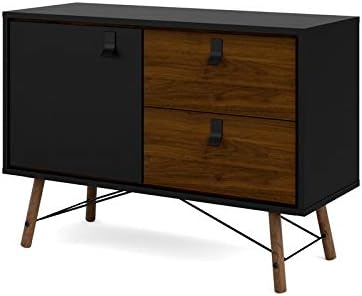 2 Piece Furniture Set with Sideboard and China Cabinet in Black Matte and Walnut O835