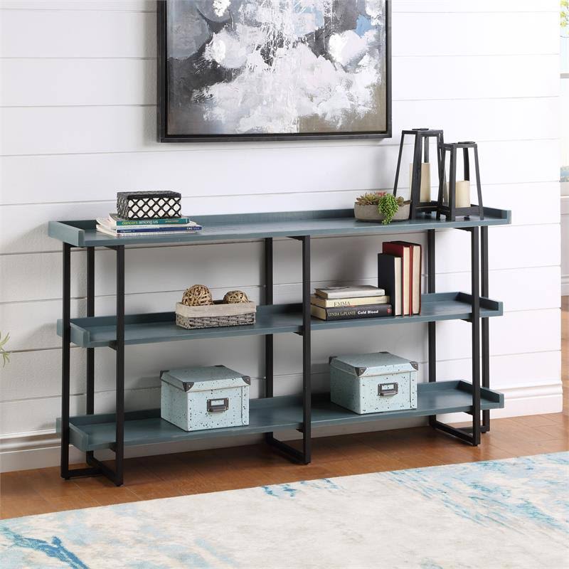 Antique Blue 3-Tier Wood Console Table W49788