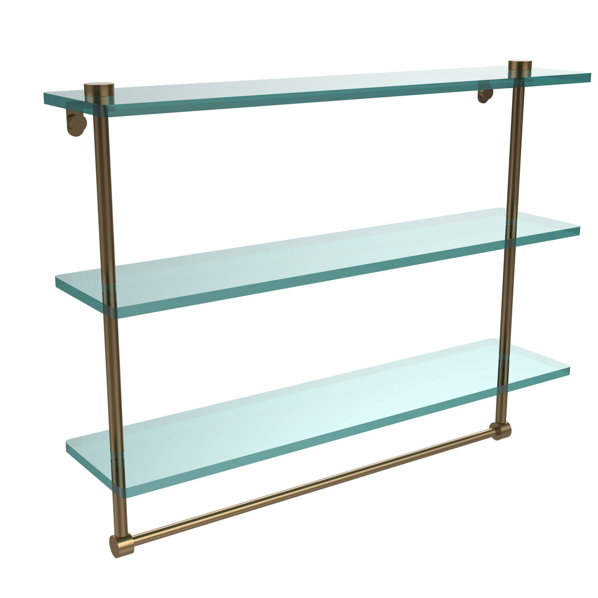 22 inch Triple Tiered Glass Shelf with Towel Bar, Brushed Bronze U701015