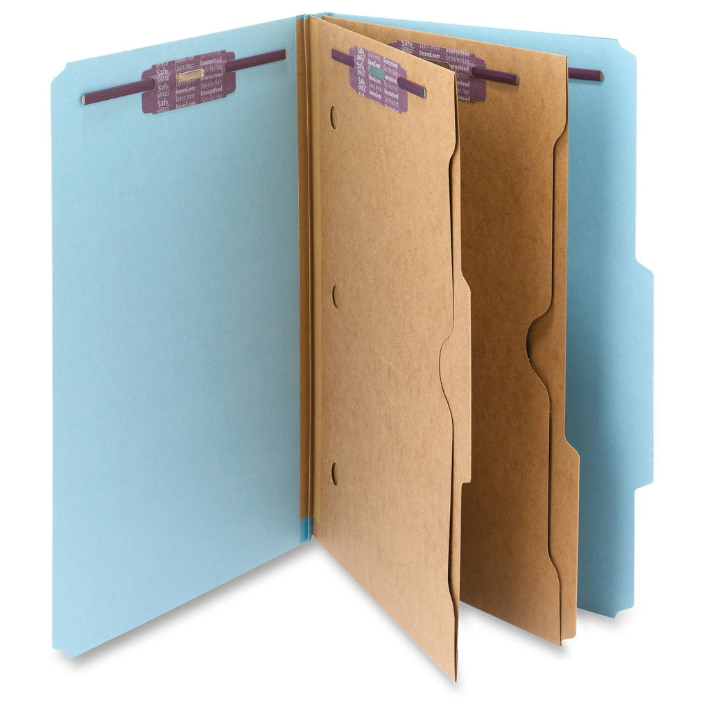 Legal Size Blue 2 Pocket Pressboard Classification Folders with Fasteners, Box of 50 Y273