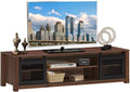 Farmhouse TV Stand with Adjustable Shelves and Sliding Metal Mesh Doors (Walnut) G87110