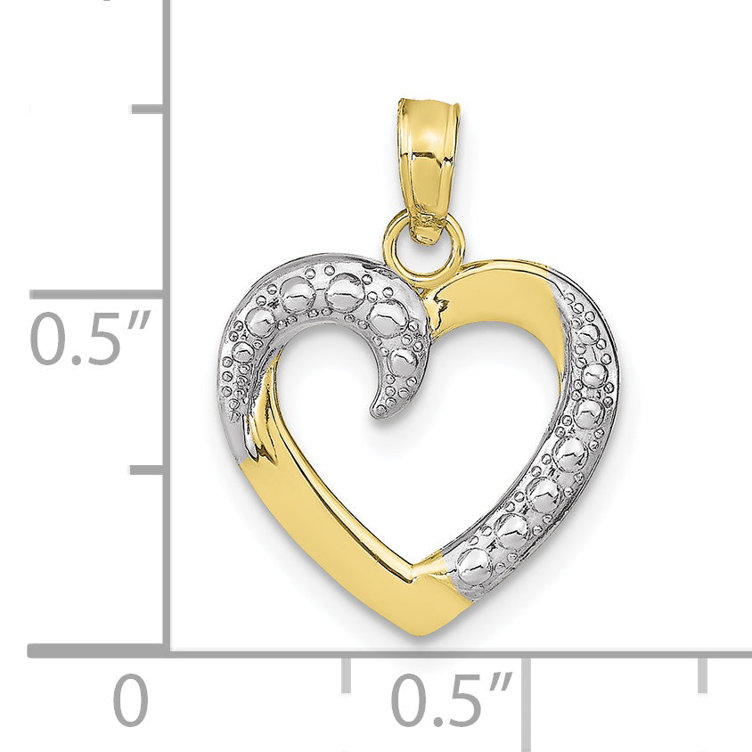 10K Two-Tone Gold Rhodium Plated Heart Pendant With 10K Yellow Gold Rope Chain 20" H113