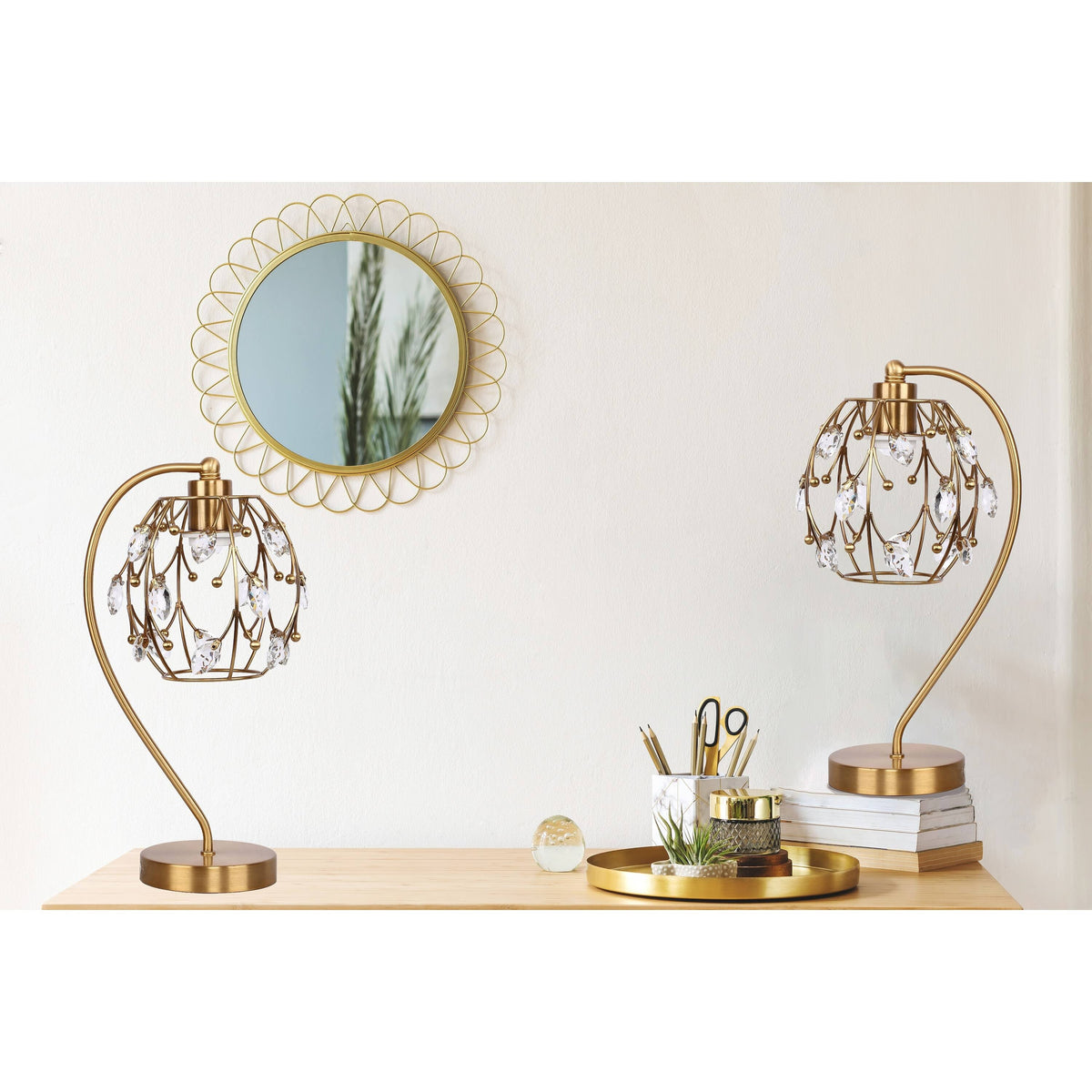 Polished Nickel Task Lamp with Crystalline Metal Shade (2-Pack) V388