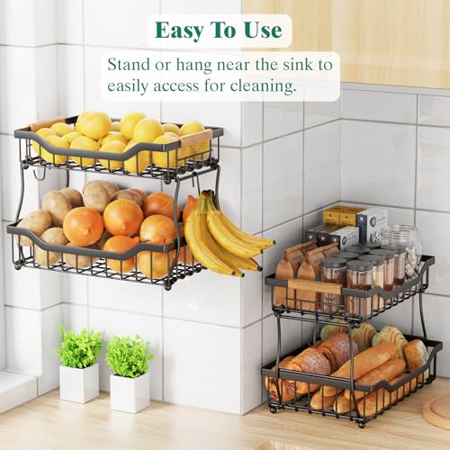 3 Tier Black Metal Wire Fruit Basket H4931