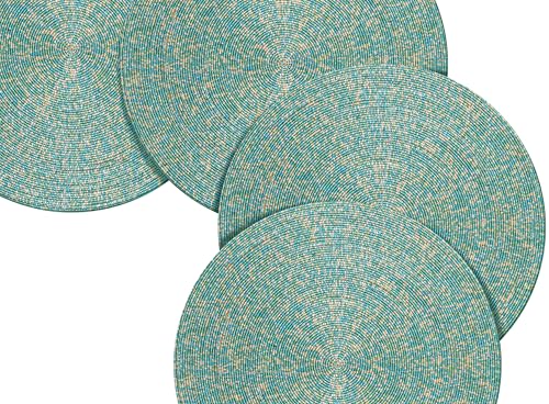 Gold White 13" Round Set of 4 Beaded Placemat G793076