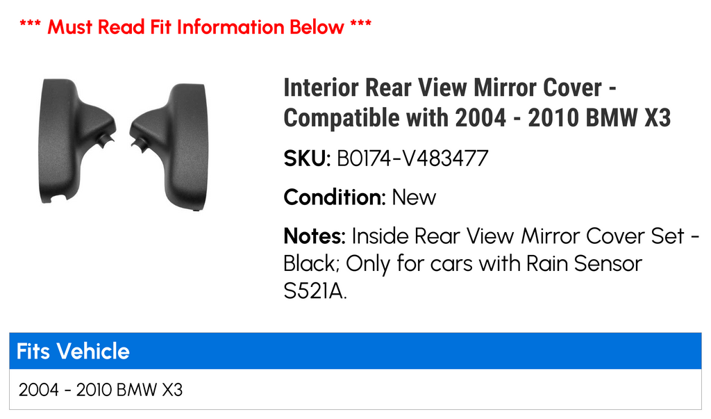 Interior Rear View Mirror Cover X186