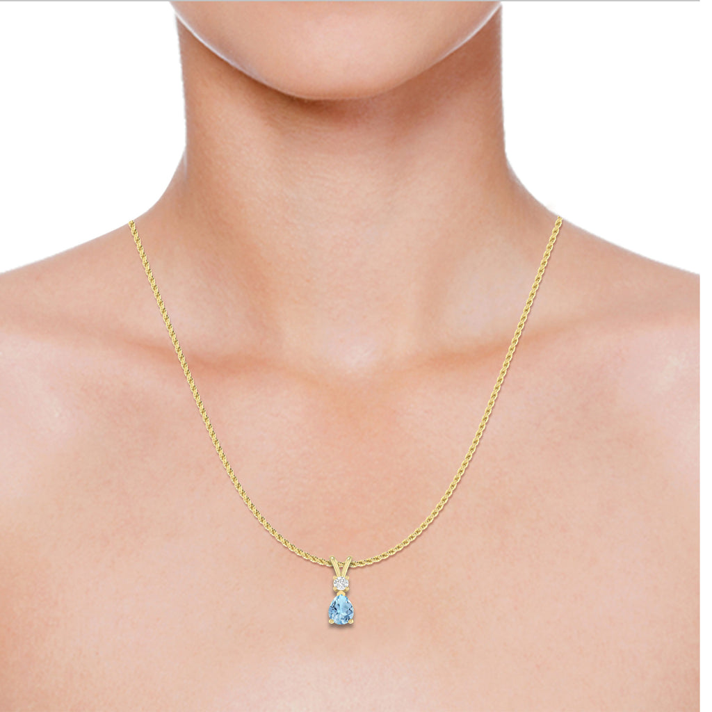 1.55 Carat 14K Yellow Gold Aquamarine and Round Lab Grown Diamond Solitaire Pendant Necklace T1411