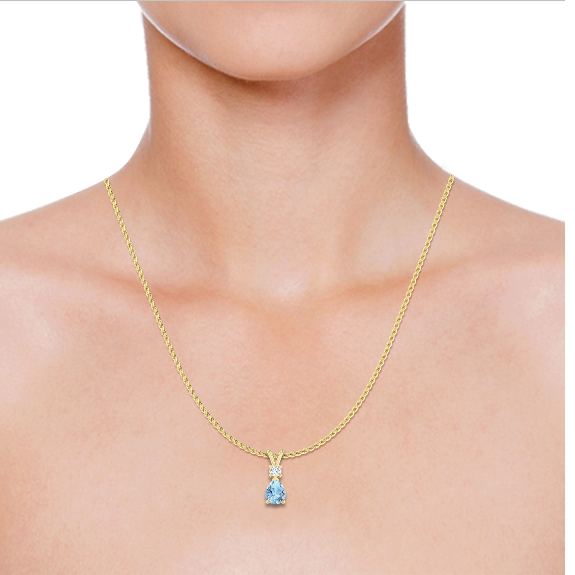 1.55 Carat 14K Yellow Gold Aquamarine and Round Lab Grown Diamond Solitaire Pendant Necklace T1411