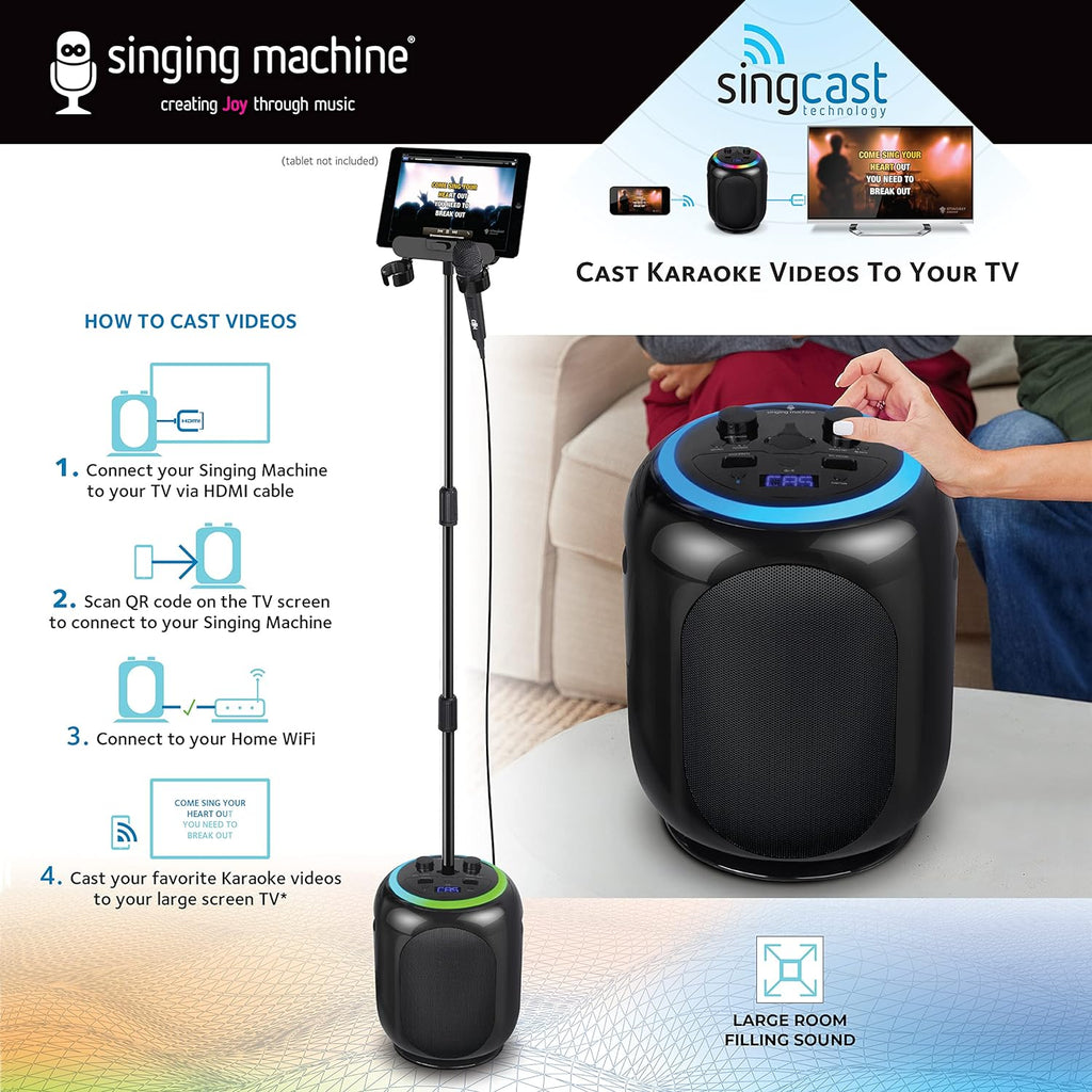 Black Karaoke Machine with Stand and LED Lights H267