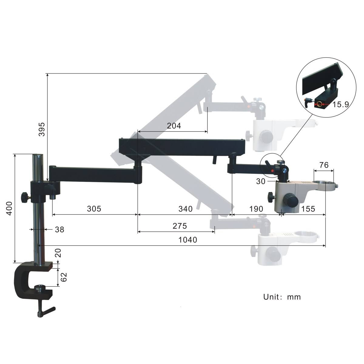 7X-45X Zoom Trinocular Microscope with Articulating Arm Stand and 6W LED Dual Gooseneck Light V57854