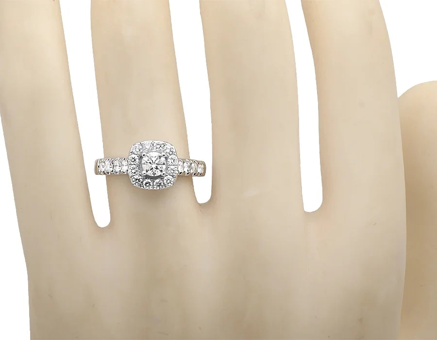 14K White Gold Cushion Halo Diamond Engagement Ring 1.0ct R183653