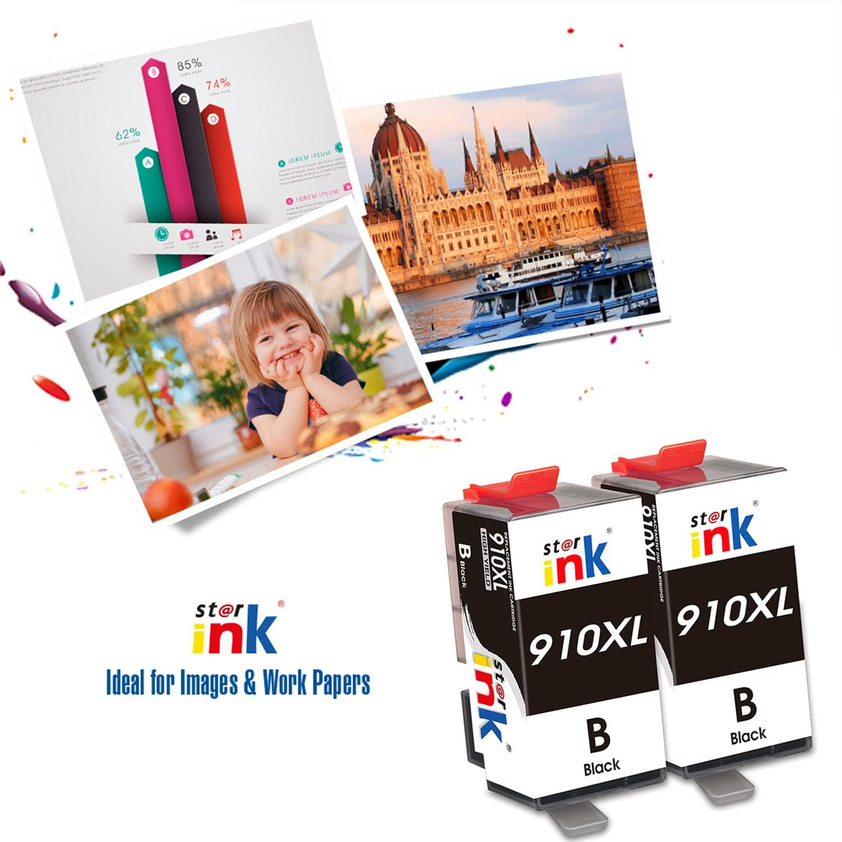 2 Packs Black Ink Cartridge for HP 910XL Printer C633028