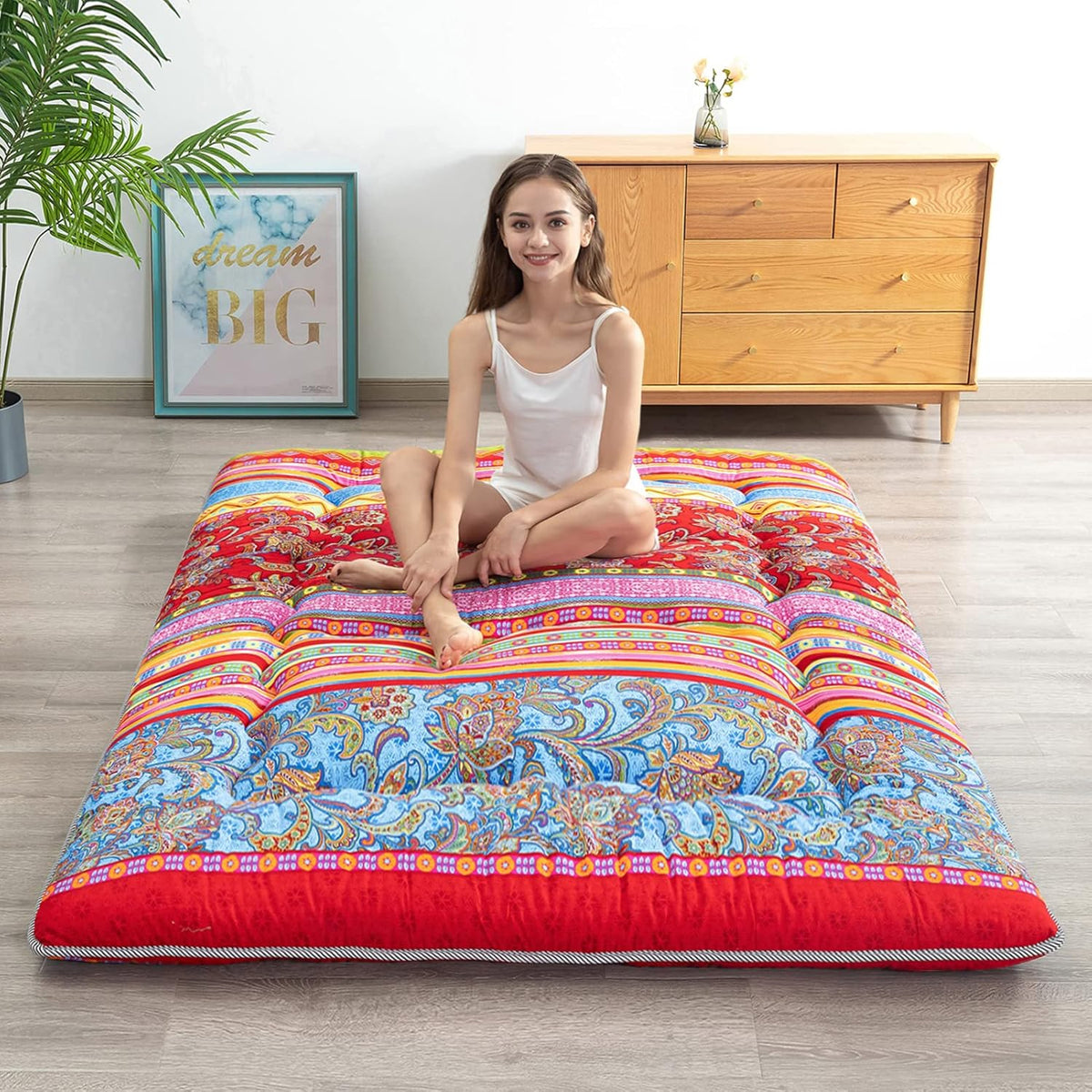 Black Geometric Pattern Japanese Floor Mattress Twin R259802