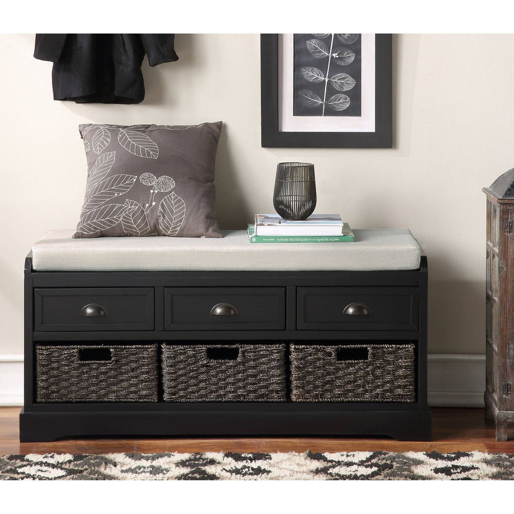 Black Storage Bench with 3 Drawers and 3 Baskets A22504