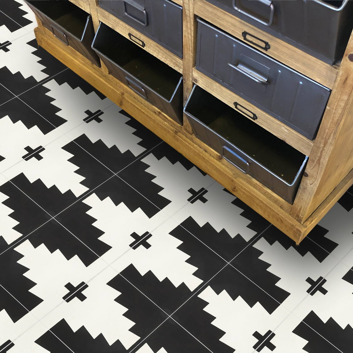 Set of 12 Black and White Handmade Moroccan Floor Tile Y104