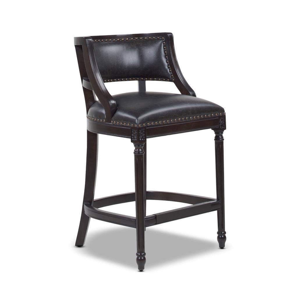 Farmhouse Counter Height Bar Stool Vintage Black Brown Faux Leather L820