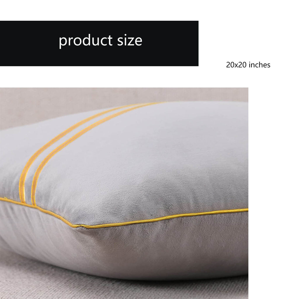 Set of 2 Gold Velvet Throw Pillow Covers with Leather, 20 x 20 in W450400
