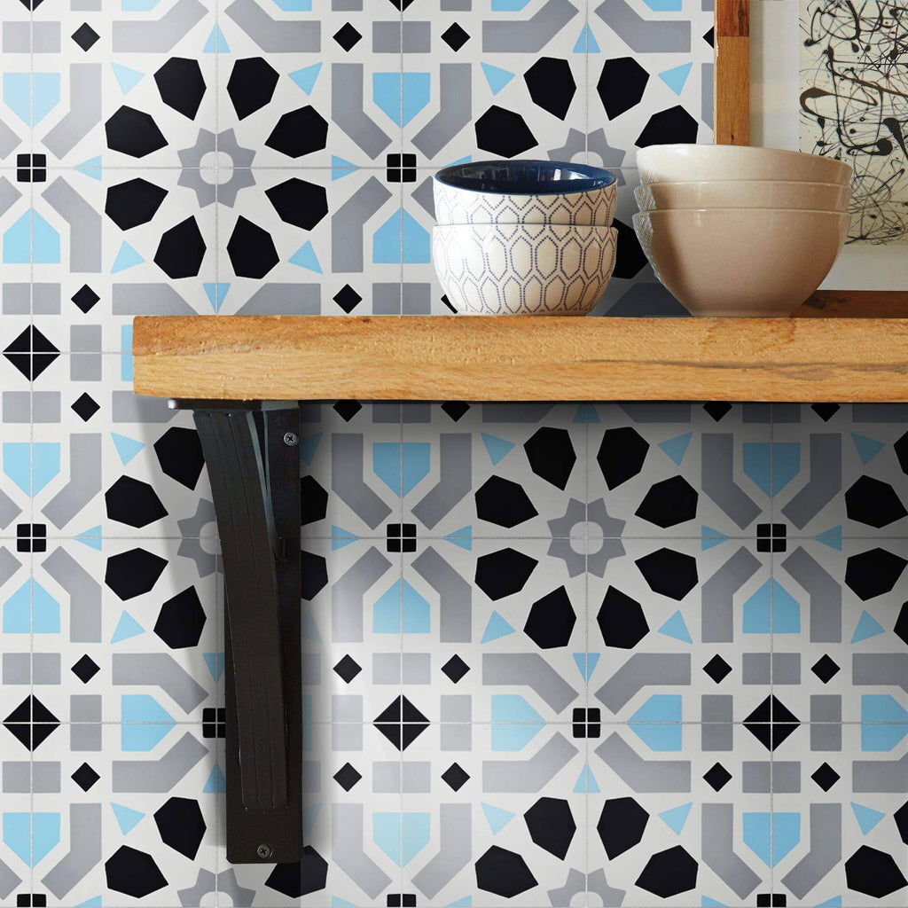 Set of 12 Black and White Handmade Moroccan Floor Tile Y104