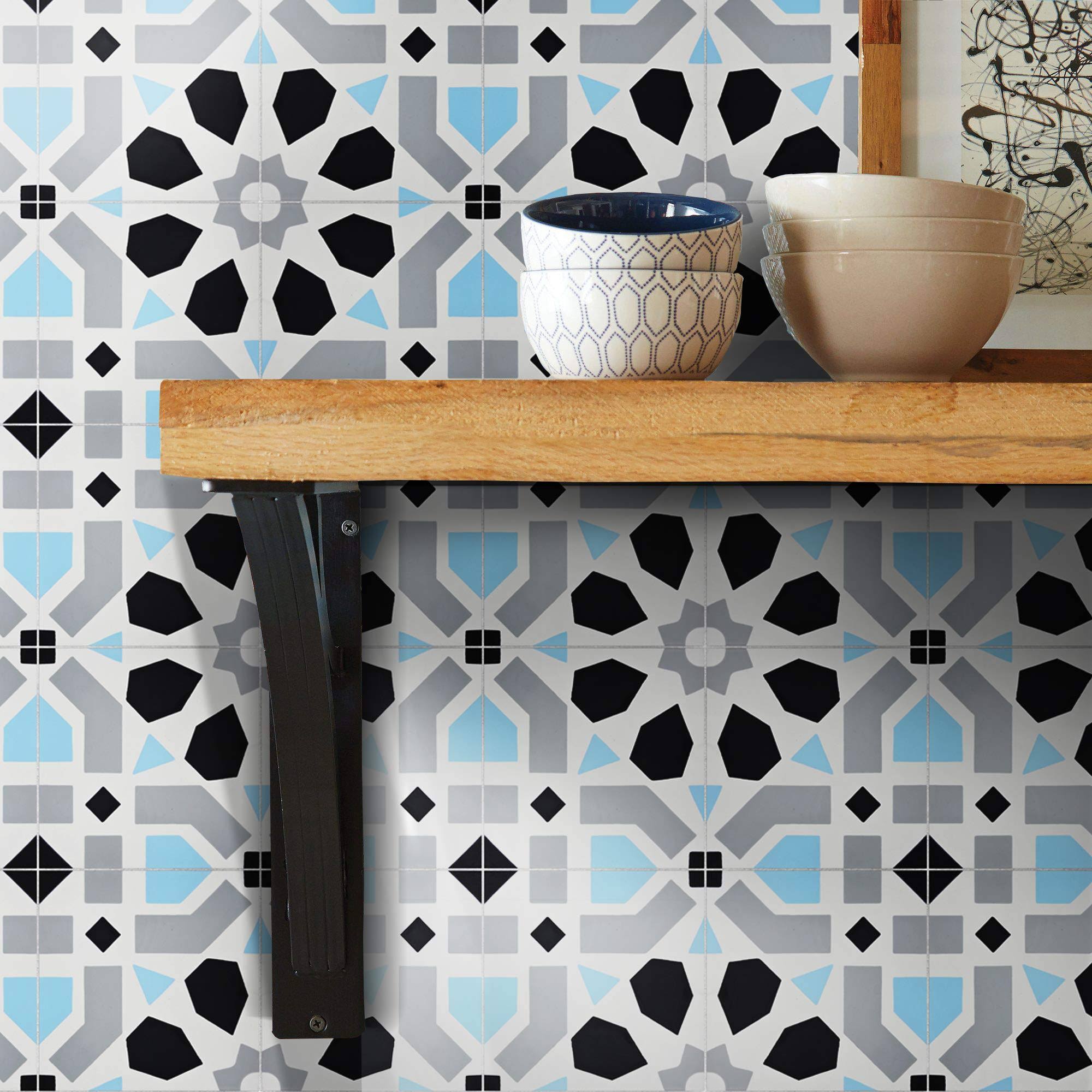 Set of 12 Black and White Handmade Moroccan Floor Tile Y104