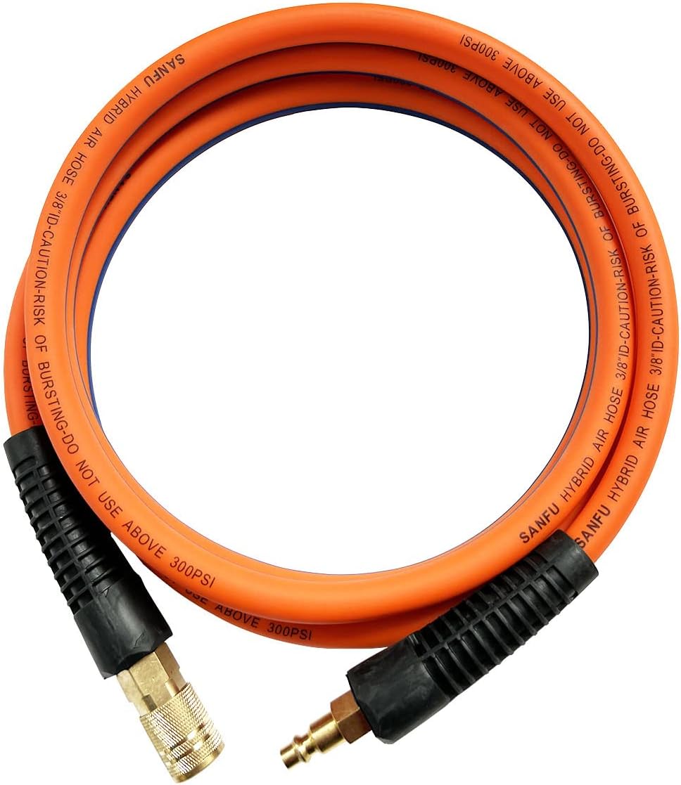 Orange 3/8”ID x 100ft 300PSI Air Compressor Hose with 1/4” Brass Coupler, Pack of 2 N28724