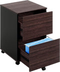 Brown 2 Drawer Mobile File Cabinet with File Holders Wood Rolling Filing Cabinet G1692