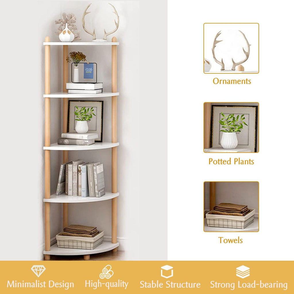 White 5-Tier Wooden Corner Bookshelf E6533