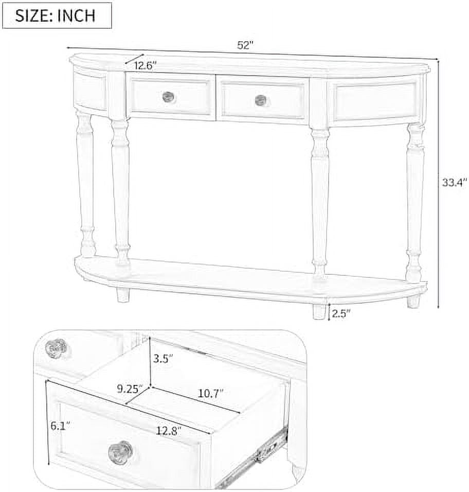 Antique White Wood Half Console Table with Drawers P74729