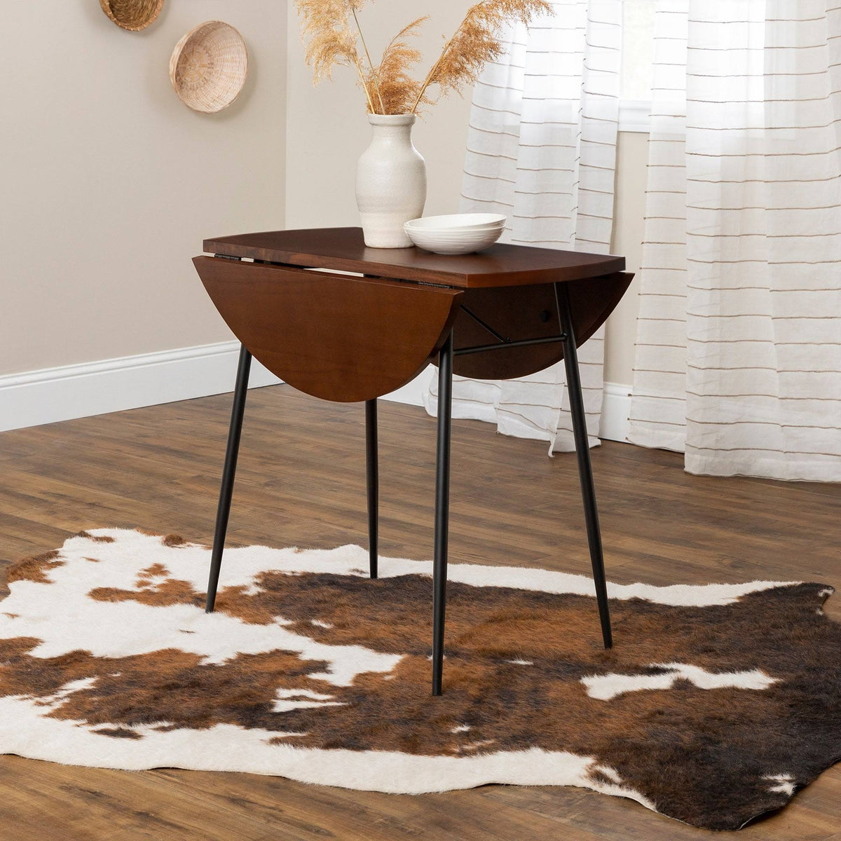White Faux Marble Drop Leaf Dining Table B697
