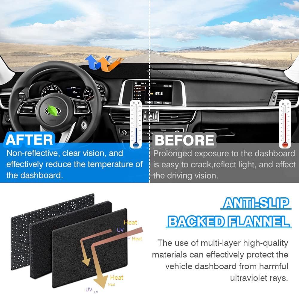 Suede Dash Cover for Kia Optima Dashboard Mat Non-Slip Carpet Odorless Sunshade Protector Pack of 2 V329873