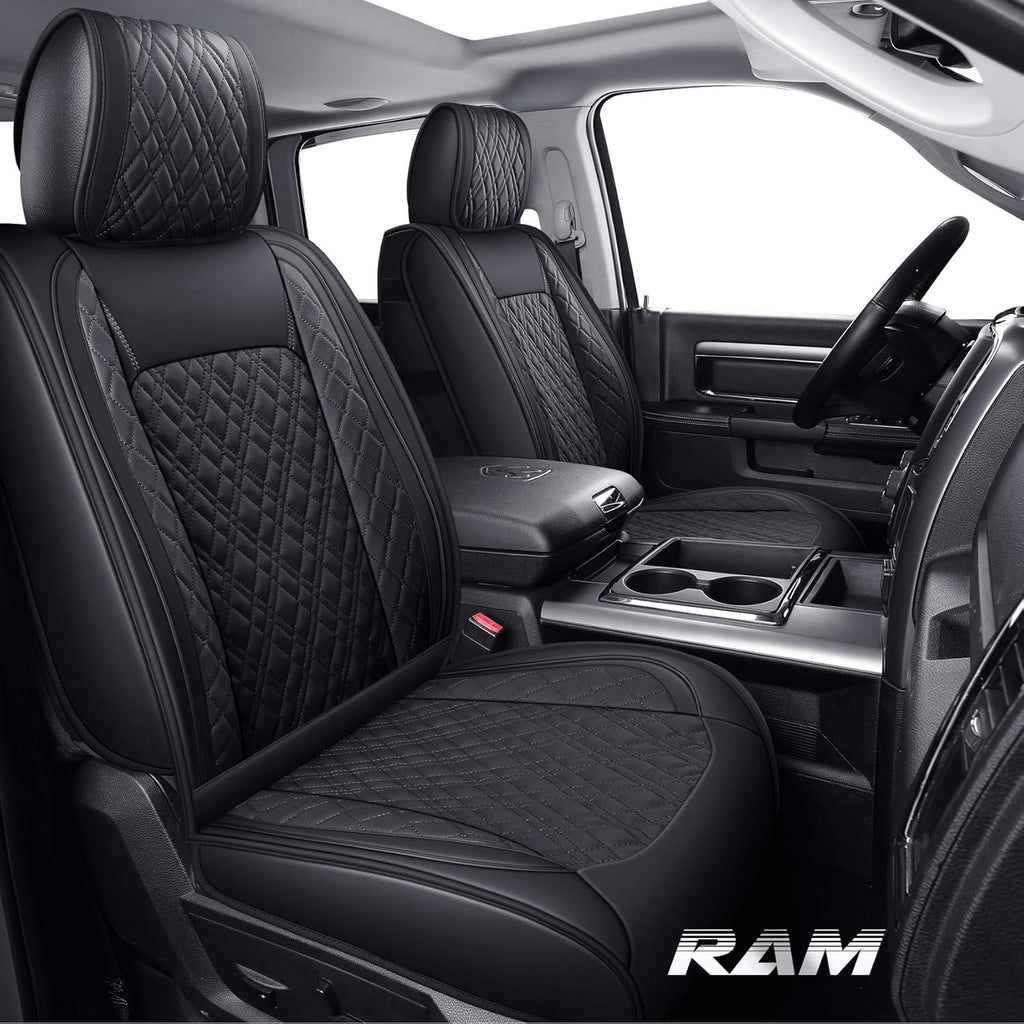 Black Waterproof Leather Rear Car Seat Covers Pickup Truck Crew Cab Pack of 2 W583683