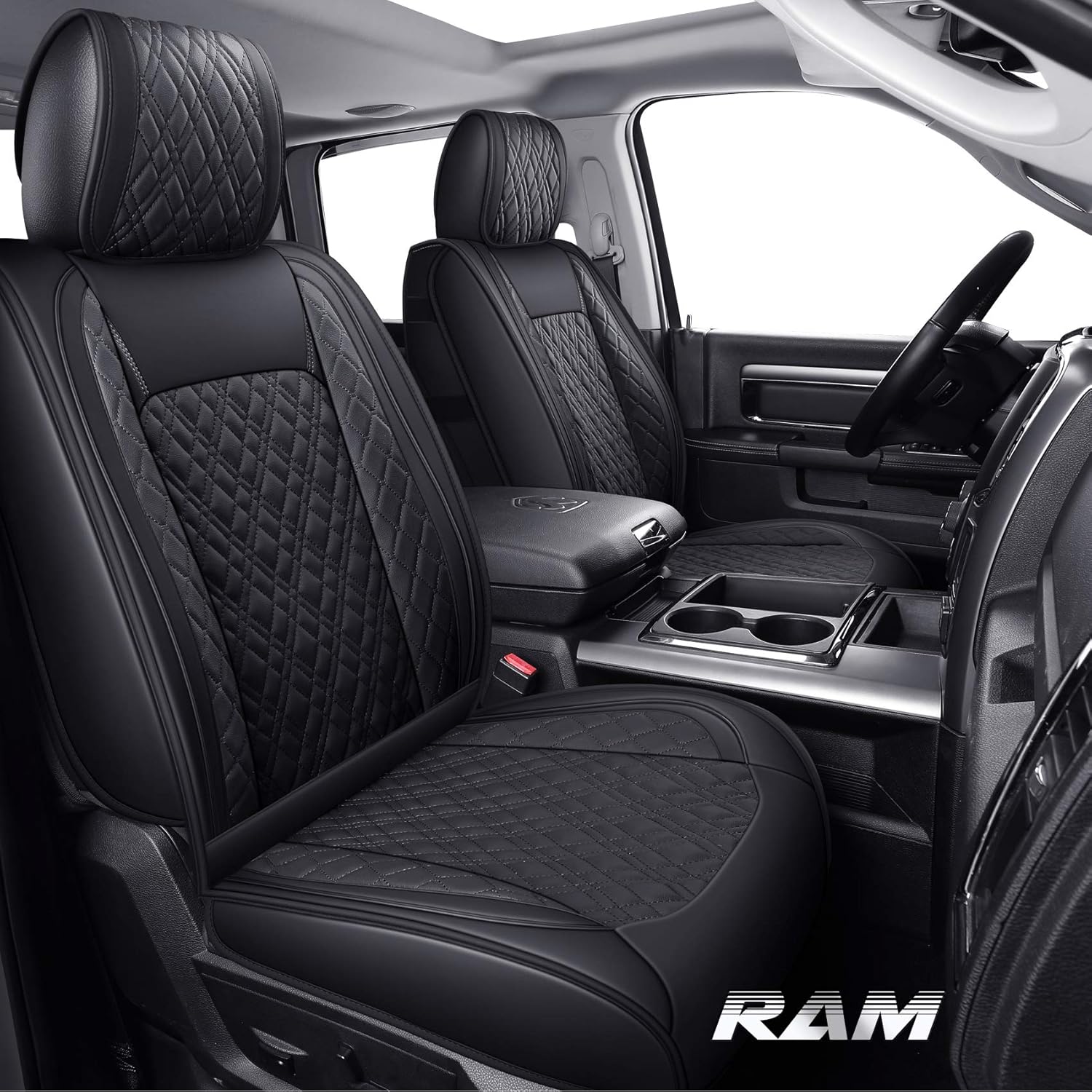 Black Waterproof Leather Rear Car Seat Covers Pickup Truck Crew Cab Pack of 2 W583683