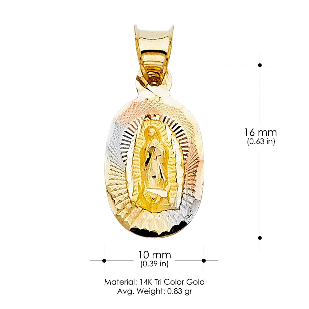 14K Tri Color Gold Diamond Cut Religious Charm Pendant E3387