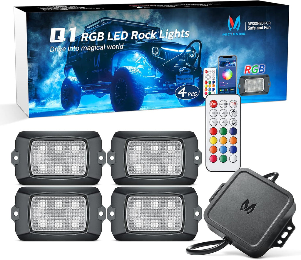 4 Pods Multicolor Waterproof LED Rock Lights with Remote Control J77402