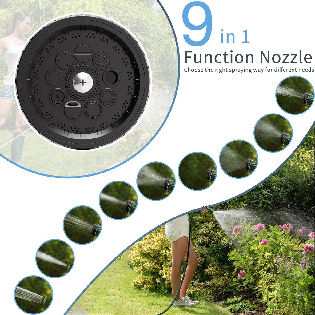 Retractable Garden Hose Reel 65 ft, Wall Mount, Automatic Rewind, 180° Swivel Bracket, 9 Pattern Hose Nozzle P696
