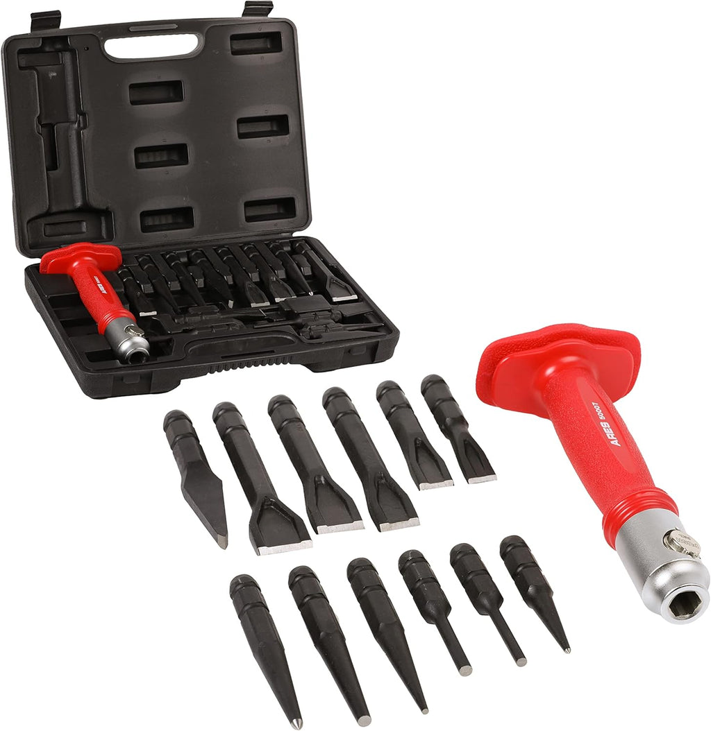 13-Piece Interchangeable Punch and Chisel Set with Chrome Vanadium Steel Handle I718