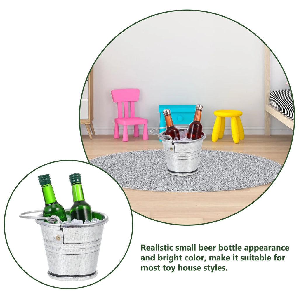 Mini Beer Bottles Galvanized Buckets Dollhouse Bar Supplies P12469