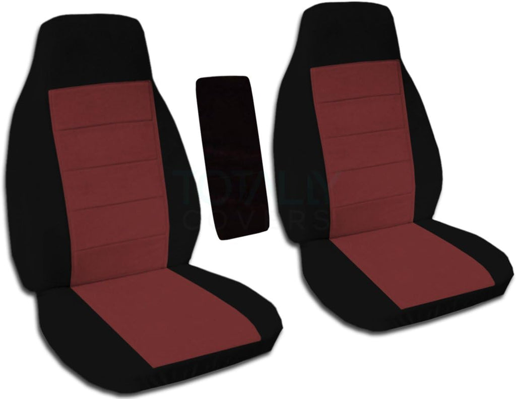 Black and Sand Two-Tone Truck Bucket Seat Covers with Center Armrest Cover U86173