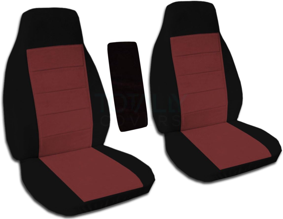 Black and Sand Two-Tone Truck Bucket Seat Covers with Center Armrest Cover U86173